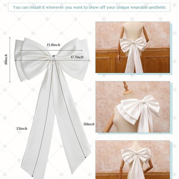 Large Satin Bow Detachable Train for Dress Waist Sash Bridal Formal Event - Picture 2 of 6
